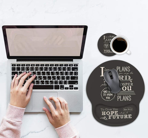 LACOMA Ergonomic Mouse Pad Wrist Support - Cute Wrist Rest Pad with Non-Slip PU Base for Home Office Working, Quotes