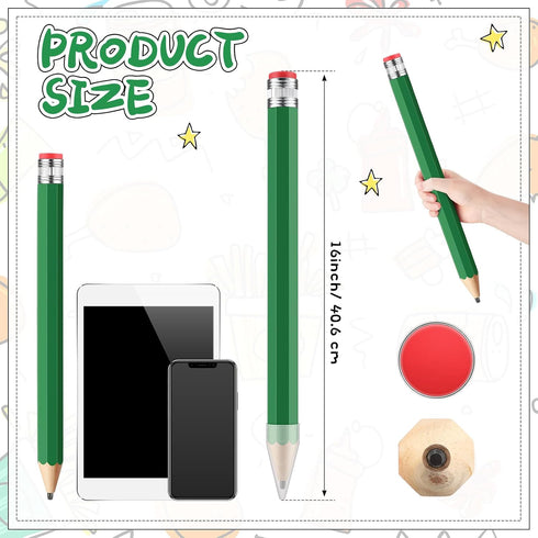 Trandraft 16 Inch Wooden Large Jumbo Pencils Giant Big Funny Wood Pencil with Cap and Eraser Fun Novelty Gifts for Kids