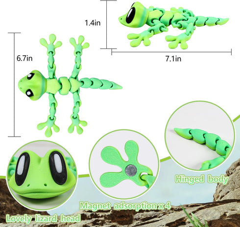Yaozyety 4Pcs 3D Printed Articulated Lizard, Flexible Dynamic Animals Toys, Full Articulated Toy with Magnets, Adults