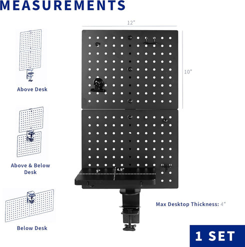 VIVO Steel Clamp-on Desk Pegboard, 12 x 20 inch Privacy Panel, Magnetic Organizer for Above or Under Desk, Black