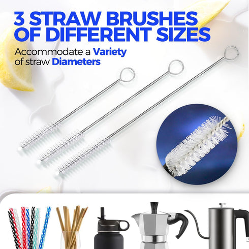 Holikme Bottle Brush Cleaner Set, 14" Long Handle Stainless Steel Brush for Water Bottle, Cups, Baby Bottles
