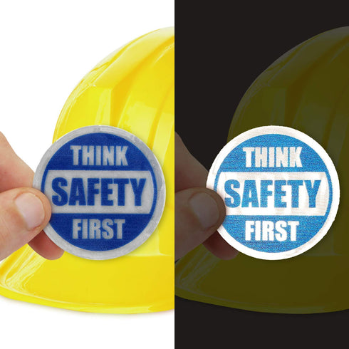 SmartSign Think Safety First Pack of 5 Hard Hat Labels, Retro-Reflective, 2" Circle