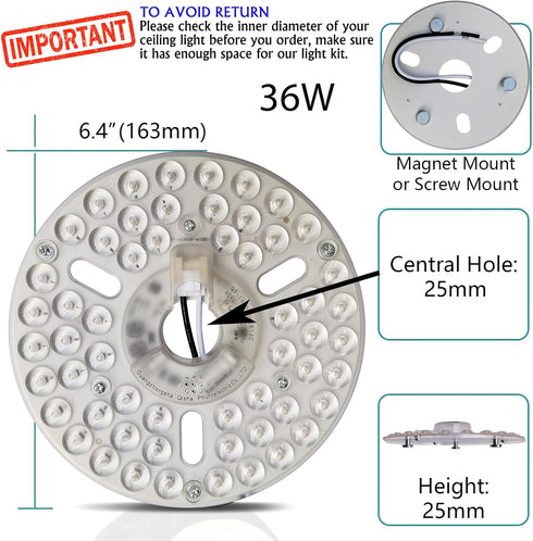 36W 6.4" Dimmable Panel,3 LED Light Engine Retrofit Kit for Ceiling Fan Light Replacement LED Board Color Temperature