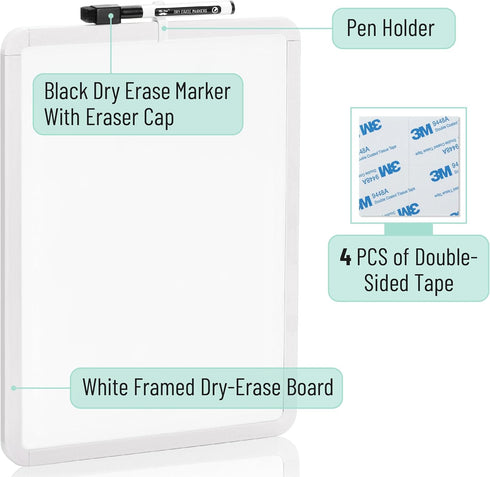 Mr. Pen Dry Erase Board 12” x 16” with Black Marker, White Frame, Small White Board for Kids and Students