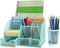 Flexzion Desk Top Caddy Organizer, Green Metal Mesh with 6 Compartments, Drawer and Pen Holder