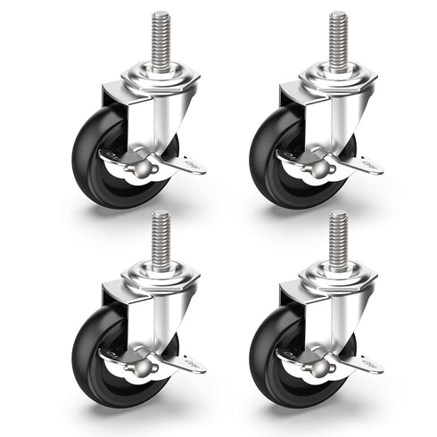 Caster Wheels 3 inch Locking Stem Casters, 3/8" -16 x 1-1/2" Threaded Stem Casters Swivel Set of 4 Heavy Duty Black