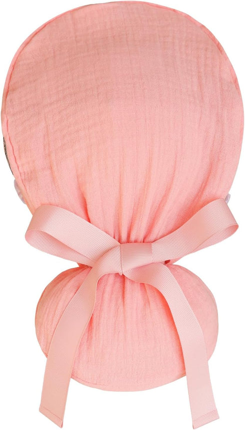 Ponytail Scrub Cap for Women Solid Coral Pink Surgical Cap with Buttons, Cotton Ponytail Scrub Caps, Adjustable