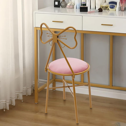 Pyroarle Pink Butterfly Backrest Vanity Chair, Modern Stool, Butterfly-Shaped Vanity Dining Makeup Chair, Light Pink