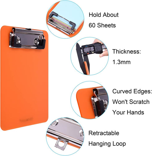 Wisdompro Mini Clipboard 2 Pack, 4" x 6" Small Clip Boards for Notepads, Memo Size, Transparent and Orange