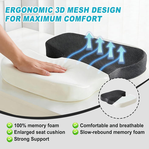 AZY Tailbone Tailbone Memory Foam Seat Cushion for Sciatica & Pain Relief Ergonomic Office Chair Cushion, Coccyx