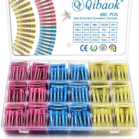 660 PCS Heat Shrink Butt Connectors Qibaok Crimp Electrical Wire Connector Waterproof Insulated for Automotive