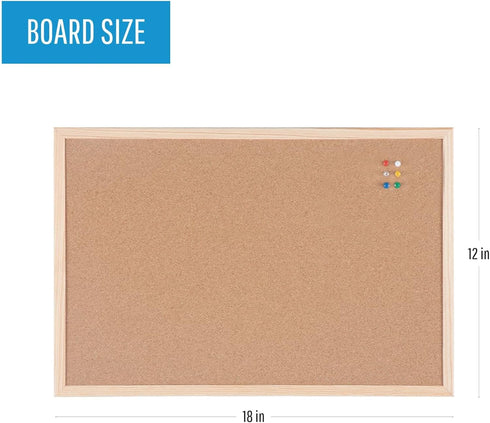MasterVision Cork Push Pin Bulletin Board, 12" x 18", Pine Wood Frame, Wall Mount Kit Included (MC180012010) by MasterVision