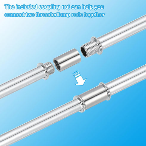 PATIKIL 4Set M10 60mm(2.36") Straight Pipe Lamp Stems Rod Kit, Carbon Steel Long Double End Thread Rod with Coupling
