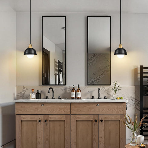 3 Pack 6 Inch Industrial Kitchen Pendant Light Fixtures: Metal Modern Chandelier - Adjustable Farmhouse Black & Gold