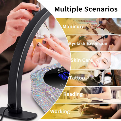 Ayshone Desk,29In Holder,3000-6000K Half Moon Light for Nail Half Moon Lamp with Phone Nail Lamp Perfect LED Machine