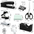 Black Office Desk Accessories Set, Desk Drawer Organizer with Stapler, Tape Dispenser, Scissors, and Sticky Notes