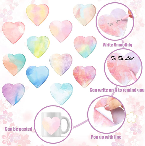 Teling 24 Pcs Valentine's Day Heart Shaped Sticky Notes, Cute Fun Memo Pads for Girls Women Lover