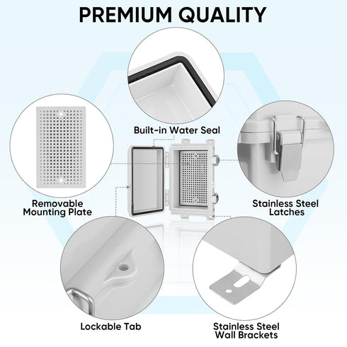 TICONN Waterproof Electrical Junction Box, IP67 ABS Plastic Enclosure with Hinged Cover, Off-white, 5.9"x3.9"x2.8"