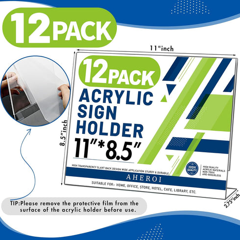 Aheroi 12Pcs 8.5 11, 8.5 11, Acrylic Sign Holder x Horizontal Clear Sign Holders x L-Shape Acrylic Paper Holder