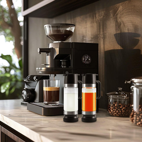 12 OZ 2 Pack Aelga Coffee Syrup Dispenser, Honey Dispenser, Glass Syrup Bottles with Handle, No Drip Pouring, Coffee