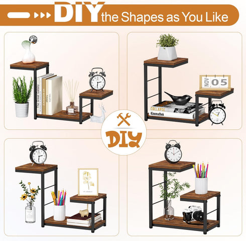 Snughome Desktop Shelf, 3 Tier Wood Bookshelf Organizer Storage Rack, Adjustable Shape Display Shelf for Office, Home,
