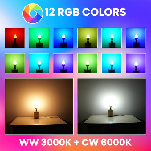 B10 Bulb E26 Bulb 3W B10 Bulb (2-Pack) Luxvista RGB LED Light - Color Changing LED - RGB+Daylight+Warm White