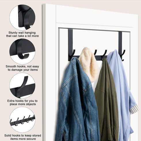 BOOMIBOO Over The Door Hooks, Sturdy Towel Rack with 12 Hooks for Bathroom, Bedroom, Kitchen