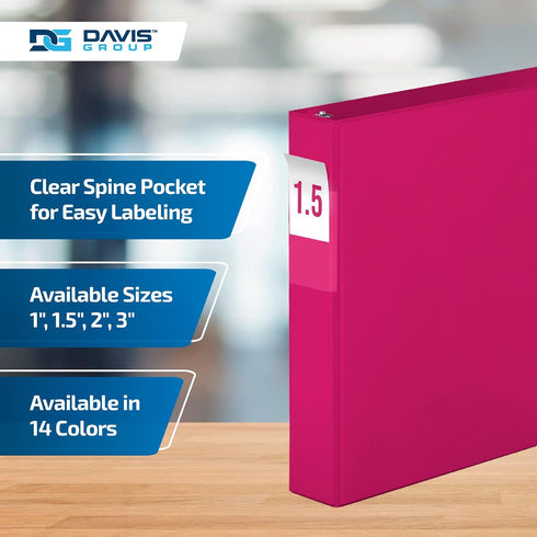 Premium Economy 1.5-Inch 3-Ring Binders, Colored Binder Notebooks, Pack of 6, D Ring, Pink