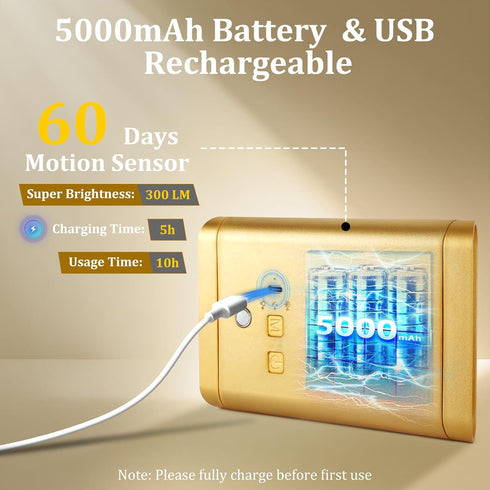 Set 2: 5000mAh 3CCT Dimmable Closet Battery Operated Wall Sconce of Rechargeable Motion Sensor Night Light Indoor