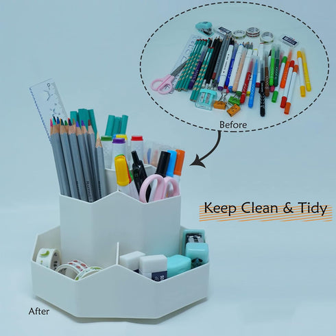 Upgrade 360 Degree Rotating Organizer Pencil Holder with 9 Slots, Multipurpose Desktop Storage Solution