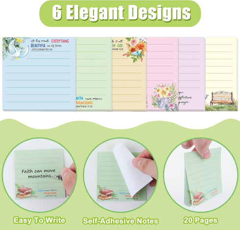 30 Pack Bible Sticky Notes - 600 Sheets Christian Notepads Inspirational Sticky Notes Religious Bible Verse Quotes Notepads for Message Reminder Gifts Diary Lists Schedules Studying Office School