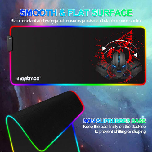 RGB Gaming Mouse Pad, Anime Dragon Mousepad Mat with 15 Lighting Modes, 31.5 X 12 Inch (Red)
