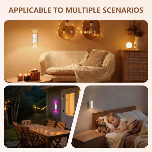 Tcwhniev Set 2, Dimmable Peel and Stick Sconces of Motion Sensor Wall Light Indoor, USB Rechargeable RGB Wall Lamps