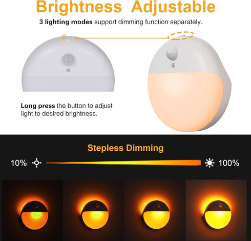 YUNLEX 2 Pack 2.6" Dimming, 3 Amber Night Light, Battery Operated Night Light, Small Sticky Lights, Light Modes, Motion