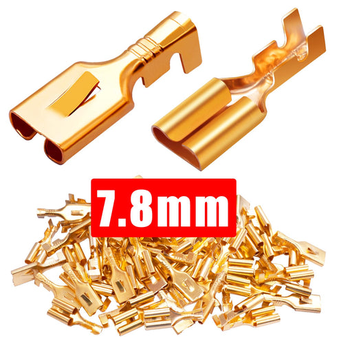Twidec/100PCS 7.8mm Female Spade Connector Quick Splice Crimp Terminals Non Insulated Wire Connector for Electrical Wiring Relay Car Audio Speaker N-005-7.8-F