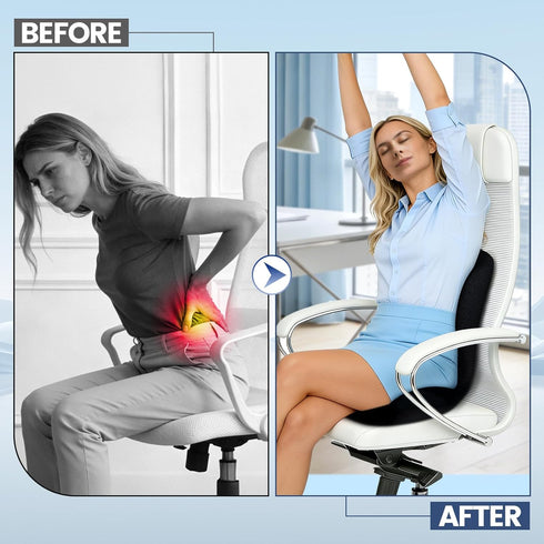 Amxixaun Lumbar Support Seat Cushion - Memory Foam Cushion for Office Chair, Car Seat, Airplane - Sciatica & Hip