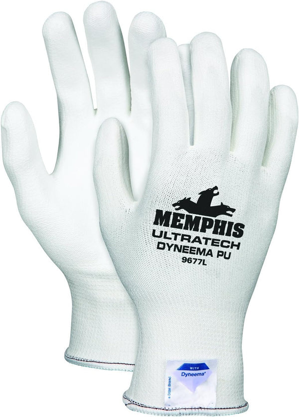 MCR Safety 9677M UltraTech Gloves, Dyneema 13-gauge PU Coating, Washable, White, Medium, 1-Pair