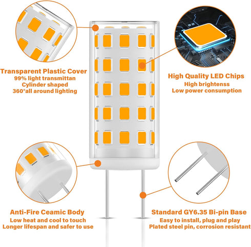 GY6.35 Bulb 120V 50W Bulb T4 GY6.35 2700K, 5W 500LM, GY6.35 Bulbs 5 Pack LED Halogen Equivalent, JC Type Bi-pin Base