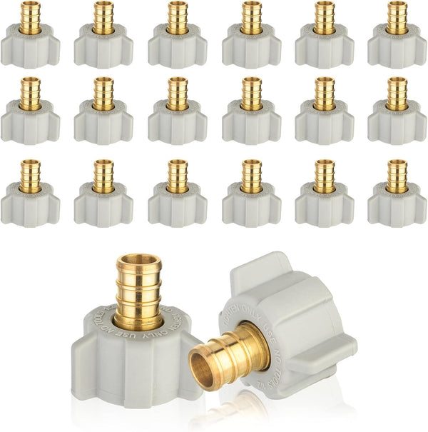 20-Pack PEX Fittings, 1/2" PEX x 1/2" Female NPT Swivel Adapter, Brass Crimp Fitting for PEX Pipes, ASTM F1807