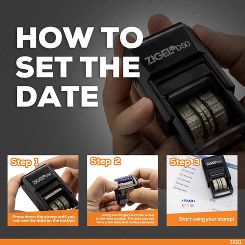 ZIGEL D50 Date Stamp with Entered, Self Inking, Blue