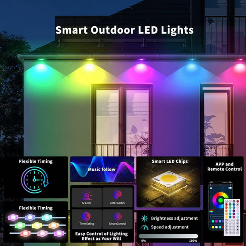 100ft Dynamic Smart RGB LED Permanent String Lights App Remote Color Sync Waterproof Outside House Lights Outdoor