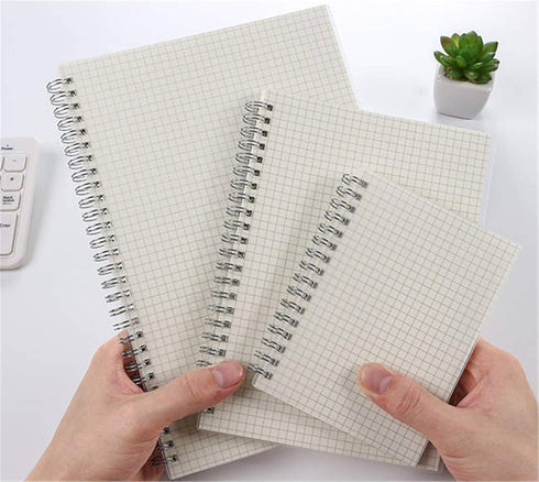 Yansanido 2 Pcs A6 Clear Graph Paper Hardcover Spiral Notebooks, 5.7 Inch x 4.1 Inch, 160 Pages (80 Sheets) Thick Paper