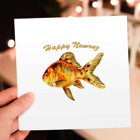 Elegant Happy Nowruz Greeting Card - Goldfish Design for Persian New Year