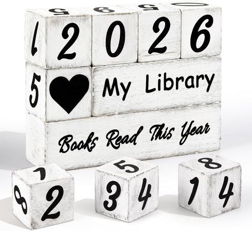 Pawnoc Books Read This Year Counter, 4-Digit Wooden Reading Tracker for Bookshelf Decor,