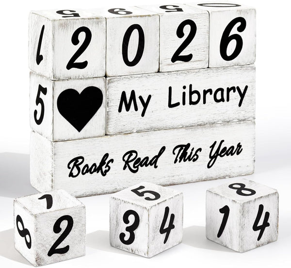 Pawnoc Books Read This Year Counter, 4-Digit Wooden Reading Tracker for Bookshelf Decor,