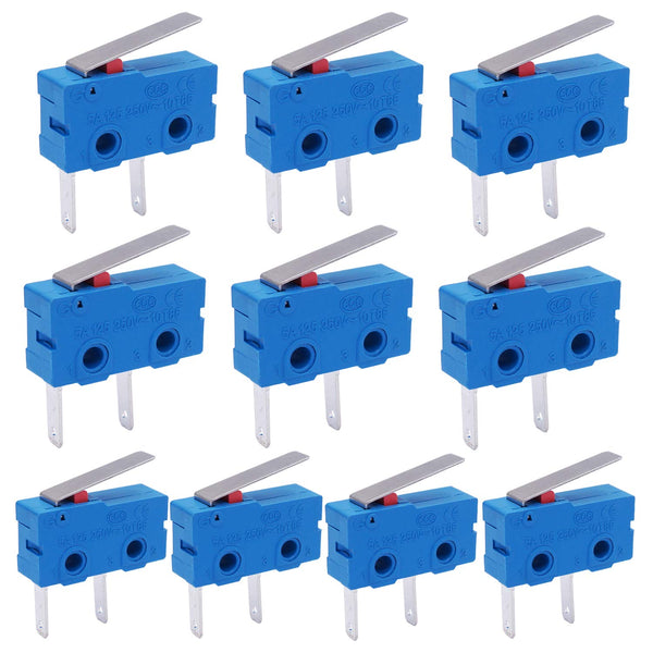 Twidec 10Pcs Mini Micro Limit Switch, 5A 125 250V AC, SPDT 1NO Short Lever Arm Switch, Snap Action