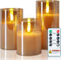 5plots Glass Battery Operated Gold Flameless Candles with Remote Timer, 3D Wick