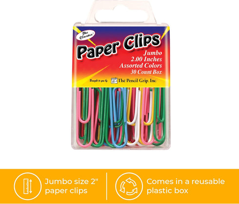 Pencil Grip The Classics Paper Clip, Assorted Colors, 2.0 Inch, 30 Count Box (TPG-238)
