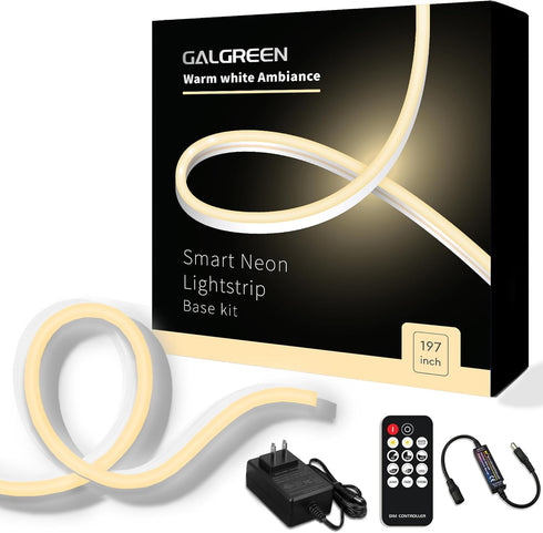 Neon Rope Lights, 16.4ft Rope Lights with Dimmable Remote and Adapter, Waterproof