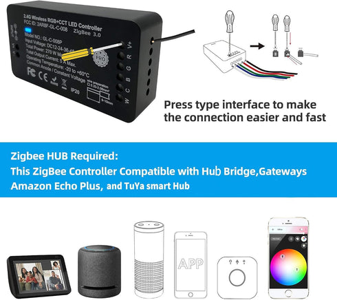 3.0 1%~100%, GIDEALED Zigbee LED Controller Pro Work with ZigBee Hub Bridge Echo Plus for RGBW RGBWW RGBCCT LED Light